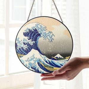 The Great Wave off Kanagawa Stained Glass SunCatcher Light Catcher Window Hanging Home Decor Hokusai Ukiyo-e Japanese Art