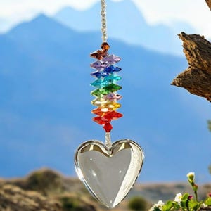 Crystal Heart Suncatcher: Chakra Prism Window Pendant