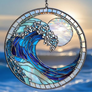 Sea Wave Acrylic Suncatcher, Ocean Wave Hanging Window Decor, Beach House Ornament, Perfect Gift for Coastal and Nautical Lovers