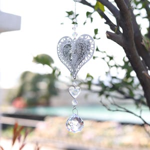Heart Mirror Rotating Suncatcher,Customized Crystal Pendant,Handmade Beads And Resin,Diamond Heart Outdoor Wind Chime,Outdoor Exquisite Gift