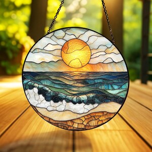 Beach Sunset Glass Suncatcher, Ocean Sunset Suncatcher, Beach Window Hanging, Beach Lover Home Decor, Beach Suncatcher, Summer Vibes Gift