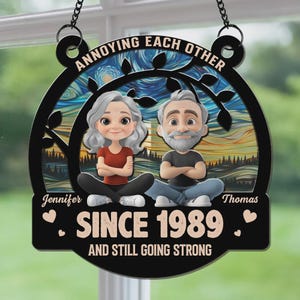 Personalized Anniversary Suncatcher: Custom Couple Gift, Wood & Acrylic