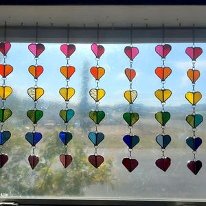 Stained Glass Rainbow Hearts Suncatcher: Unique Window Hanging