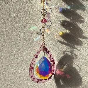 Pink Twilight Heart Suncatcher — Handmade Resin & Crystal Hanging Decor