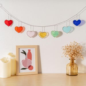 Stained Glass Valentine Heart Garland for Vibrant Window Decor F96