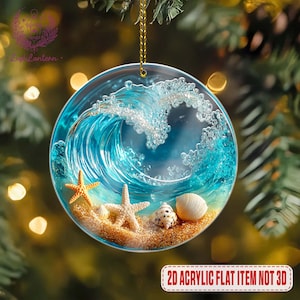 Acrylic 2 Layer Sea Wave Ornament, Coastal Christmas Ornament, Blue Wave Ornament, Beach Decor, Coastal Gift, Beach Lover Gift, Aqua Coastal