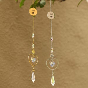 Custom Engraved Memoria Suncatcher with Heart and Star, Real Pressed Resin Forget-Me-Not Flowers, Gift for loss, Sympathy Pet Loss Gift