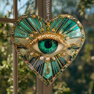 Psychedelic Heart Eye Acrylic Window Hanging, Green Heart Eye Suncatcher for Home Decor, Unique Eye Home Decoration, Spiritual Gift for Her