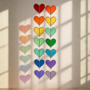 Rainbow Heart Stained Glass Suncatcher – Handmade Colorful Window Hanging, Pride Ornament, Valentine Gift, Birthday Decor, Holiday Home Art